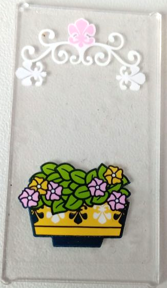Lego Glass for Window 1 x 4 x 6 with Flowerpot, Lime Leaves, Bright Pink and Yellow Flowers and White Scrollwork Pattern (Sticker) - Set 41426