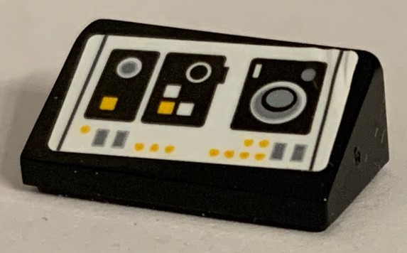 Lego Slope 30 1 x 2 x 2/3 with SW Millennium Falcon Control Panel, White and Yellow Buttons and Speaker Pattern (Sticker) - Set 75212