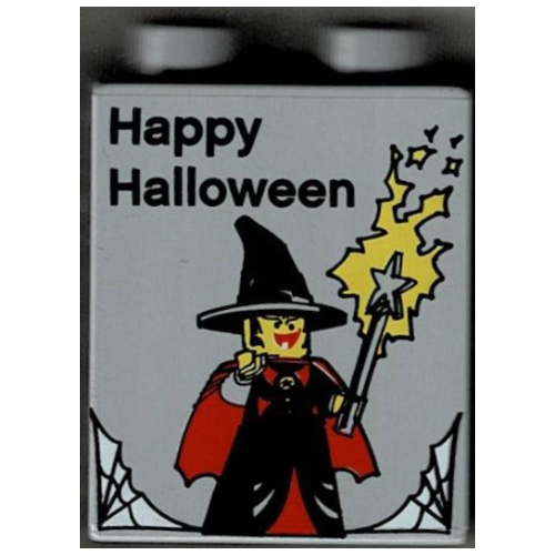 Lego Duplo Brick 1 x 2 x 2 with 'LEGOLAND California Brick or Treat' / 'Happy Halloween' Print / Light Bluish Gray