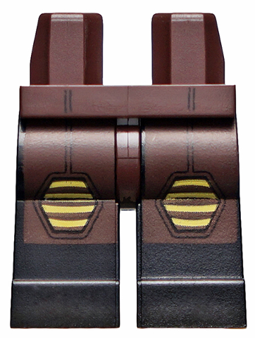 Lego Hips and Black Legs with Dark Brown Armor and Yellow Knee Pads Print