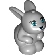 Lego Animal, Rabbit / Bunny Sitting with Blue Eyes, Black Nose and Mouth and White Beard Print