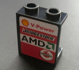 Lego Panel 1 x 2 x 2 - Hollow Studs with Shell, AMD and Vodafone Logo on Right Pattern (Sticker) - Sets 8672 / 8673 / Black