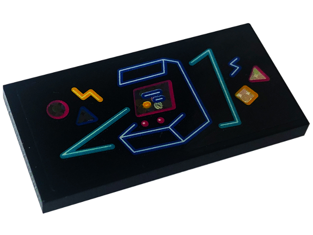Lego Tile 2 x 4 with Neon Sign with Medium Azure Triangle and Medium Blue Arcade Machine Pattern (Sticker) - Set 41708