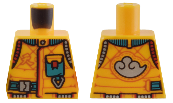 Lego Torso Scuba Suit with Dark Turquoise Collar, Pocket, and Strap, Silver and Red Trim, Cloud Emblem on Back Pattern / Bright Light Orange