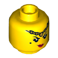 Lego Minifig Head Princess Iron Fan, Gold Headband, Beauty Mark, Red Lips, Neutral / Angry with Red Eyes and Clenched Teeth Print / Yellow