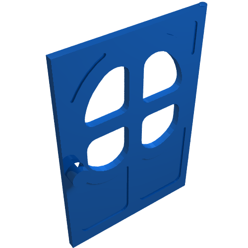 Lego Fabuland, Door 1 x 6 x 7 with Round pane in 4 sections / Blue