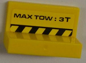 Lego Panel 1 x 2 x 1 with 'MAX TOW: 3T' and Yellow and Black Danger Stripes Pattern on Inside (Sticker) - Set 8186