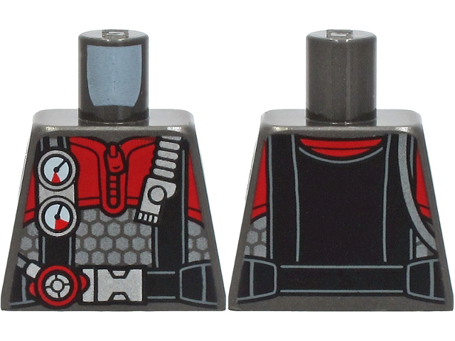 Lego Torso Diving Suit with Red Zipper, Black Harness with Silver Buckle, Gauges, and Regulator Pattern / Pearl Dark Gray