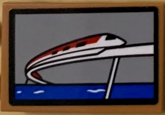 Lego Tile 2 x 3 with Picture of Monorail over Sea Pattern (Sticker) - Set 71044 / Medium Nougat