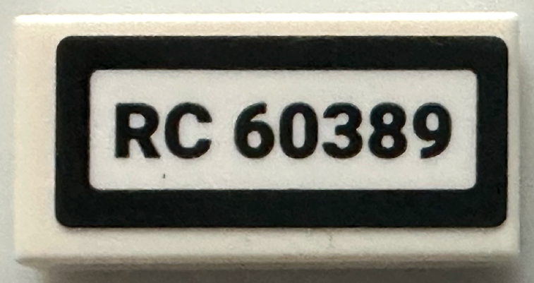 Lego Tile 1 x 2 with 'RC 60389' Pattern (Sticker) - Set 60389 / White