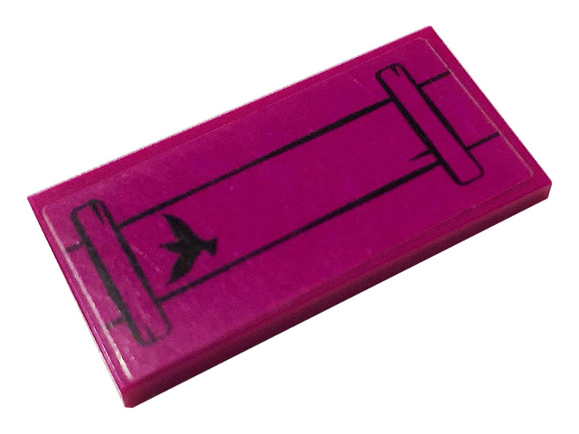 Lego Tile 2 x 4 with Black Bird and Column Pattern (Sticker) - Set 41157 / Magenta