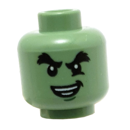 Lego Minifig Head Ghost Cole, Dual Sided, Bushy Eyebrows, Chin Dimple, Evil Smile / Determined Print [Hollow Stud] / Sand Green