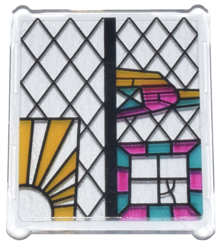 Lego Glass for Window 1 x 3 x 3 Flat Front with Black, Bright Light Orange, Dark Turquoise, and Magenta Stained Glass Pattern 2 (Sticker) - Set 76437