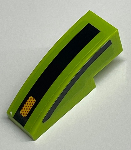 Lego Slope, Curved 3 x 1 with Yellow Headlight with Red Dots on Black Line on Lime Background Pattern Model Left Side (Sticker) - Set 75888