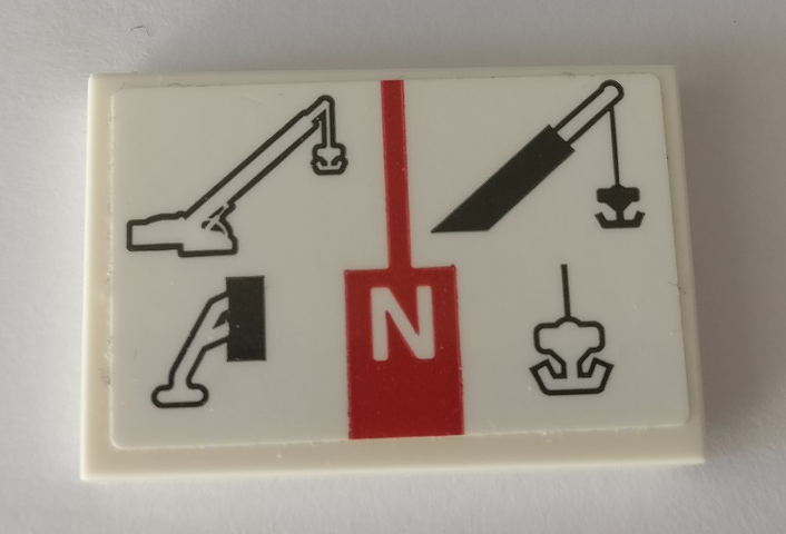Lego Tile 2 x 3 with Technic Crane Functions, Letter N Pattern (Sticker) - Set 42082 / White