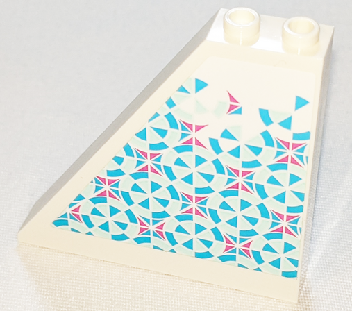Lego Slope 55 6 x 1 x 5 without Bottom Stud Holders with Dark Pink, Light Aqua and Medium Azure Mosaic Tiles Pattern Model Left Side (Sticker) - Set 41347