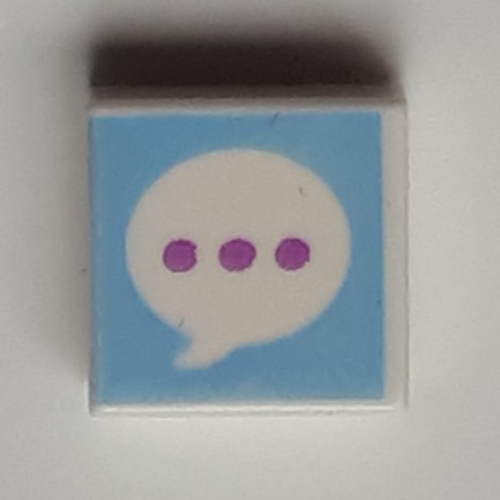 Lego Tile 1 x 1 with Text Bubble, Lavender Dots, Medium Azure Background Print