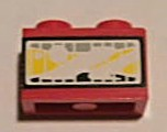 Lego Brick 1 x 2 with Headlight Yellow Pattern (Sticker) - Set 8858-1 / Red