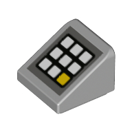 Lego Brick Sloped 30° 1 x 1 x 2/3 (Cheese Slope) with Keypad, 8 White Buttons, 1 Yellow print / Light Bluish Gray