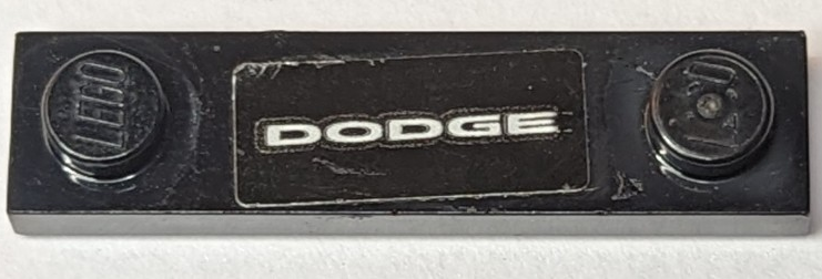 Lego Plate, Modified 1 x 4 with 2 Studs with Groove with Silver 'DODGE' Pattern (Sticker) - Set 75893