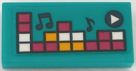 Lego Tile 1 x 2 with Magenta, White and Bright Light Orange Rectangles, Play Button, and Music Notes Pattern (Sticker) - Set 41390