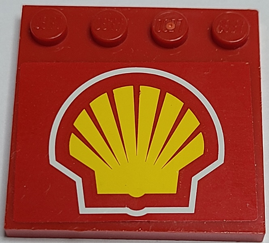 Lego Tile, Modified 4 x 4 with Studs on Edge with Large Shell Logo Pattern (Sticker) - Set 8157