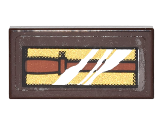 Lego Tile 1 x 2 with Box with Reddish Brown Wand on Gold Background with Reflection Pattern (Sticker) - Set 10217 / Dark Brown