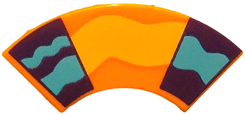Lego Tile, Round Corner 2 x 2 Macaroni with Dark Purple and Medium Azure Waves on Sides and Bright Light Orange Wave in Center Pattern