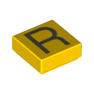 Lego Tile 1 x 1 with letter Capital R Print / Yellow