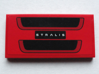 Lego Tile 2 x 4 with White 'STRALIS' and Black Grille Pattern (Sticker) - Set 75913 / Red