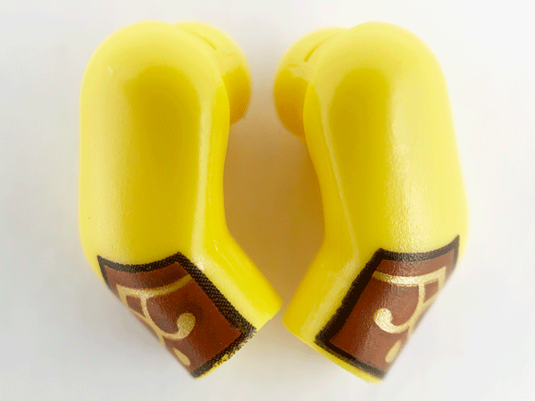 Lego Arm, (Matching Left and Right) Pair with Reddish Brown and Gold Cuffs Pattern / Yellow