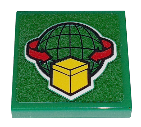 Lego Tile 2 x 2 with Box and Arrows and Globe on Green Background Pattern (Sticker) - Set 60198