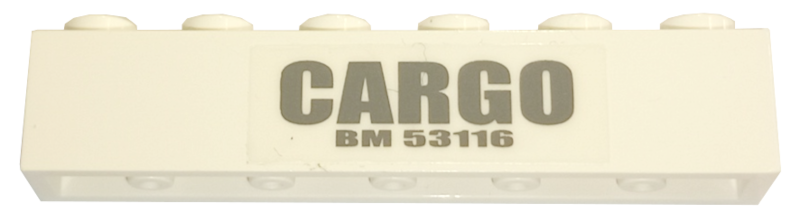 Lego Brick 1 x 6 with 'CARGO' and 'BM 53116' Pattern (Sticker) - Sets 4511 / 10158 / White