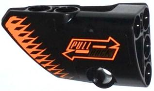Lego Technic, Panel Fairing # 1 Small Smooth Short, Side A with 'PULL BACK' and Orange Arrows Pattern (Sticker) - Set 42026 / Black