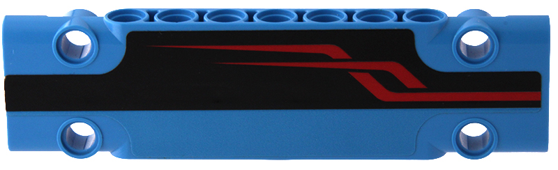 Lego Technic, Panel Plate 3 x 11 x 1 with Red Angled Stripes on Black Background Pattern Model Left Side (Sticker) - Set 42098 / Dark Azure