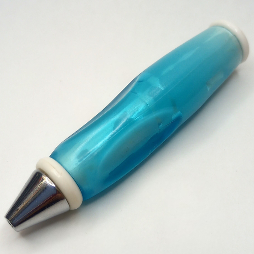 Lego Pen Body, with Chrome Tip, White Ends / Trans-Light Blue