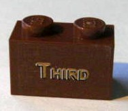 Lego Brick 1 x 2 with Gold 'THIRD' Pattern (Sticker) - Set 10194