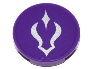 Lego Tile, Round 2 x 2 with Bottom Stud Holder with Silver Curved Shadow Symbol on Dark Purple Background Pattern (Sticker) - Set 41180 / Dark Purple