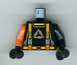 Lego Torso Alpha Team Arctic Logo, Black Shirt and Orange Straps Pattern / Black Arm Left / Orange Arm Right / Black Hands