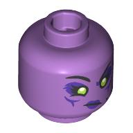 Lego Minifig Head Spider Queen, Lime Eyes with Dark Purple Shadow, Dark Purple Lips with Fangs, Open Mouth / Closed Mouth Print