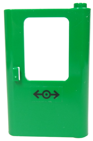 Lego Door 1 x 4 x 5 Train Right, Thin Support at Bottom with Train Logo Black Pattern (Sticker) - Set 7898 / Green