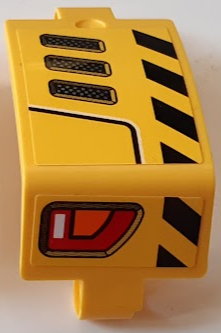 Lego Technic, Panel Curved 3 x 5 x 3 with Air Intake Grilles, Red and Orange Taillights, Black and Yellow Danger Stripes Pattern Model Right Side (Stickers) - Set 42121