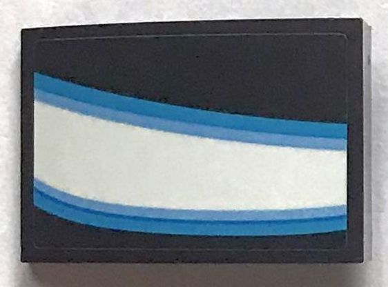 Lego Slope, Curved 3 x 2 with White and Blue Curved Stripes Iron Man Eye Pattern Model Right Side (Sticker) - Set 76165 / Black