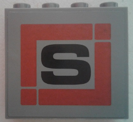 Lego Panel 1 x 4 x 3 with Side Supports - Hollow Studs with Black 'S' in Dark Red Square Pattern (Sticker) - Set 79116
