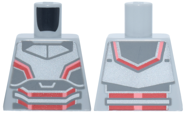 Lego Torso Silver and Dark Bluish Gray Armor, Red and Coral Trim Pattern Pattern / Light Bluish Gray