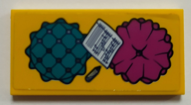 Lego Tile 2 x 4 with Sheet Music, Pencil, and Dark Turquoise and Magenta Throw Pillows Pattern (Sticker) - Set 41341