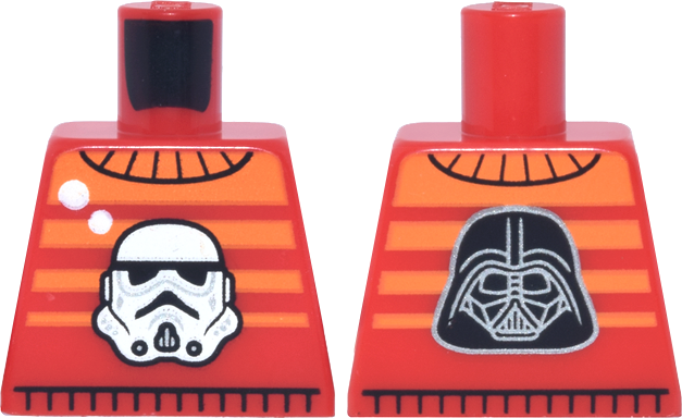 Lego Torso Sweater with Orange Stripes and White Star Wars Stormtrooper Helmet, Black and Silver Darth Vader on Back Pattern