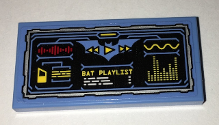 Lego Tile 2 x 4 with Batcomputer Bat Playlist Status Pattern (Sticker) - Set 70909 / Medium Blue