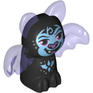 Lego Creature, Shadow Bat Elves, Black Body, Trans-Purple Wings and Ears with Lavender Eyes and Nose, Medium Azure Markings Pattern (Molo) / Black