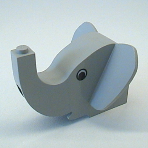 Lego Animal Body Part, Elephant Head 6 x 7 x 4 with Eyes Print / Light Gray
